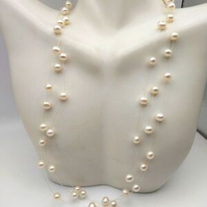 925 stamped sterling silver Luminous pearl‎ waterfall necklace